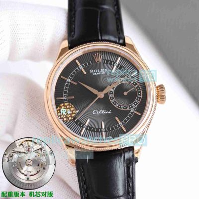 R+ Factory Swiss Replica Gain Weight Rolex Cellini Date 39 Rose Gold Black Face Watch 
